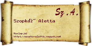 Szopkó Aletta névjegykártya